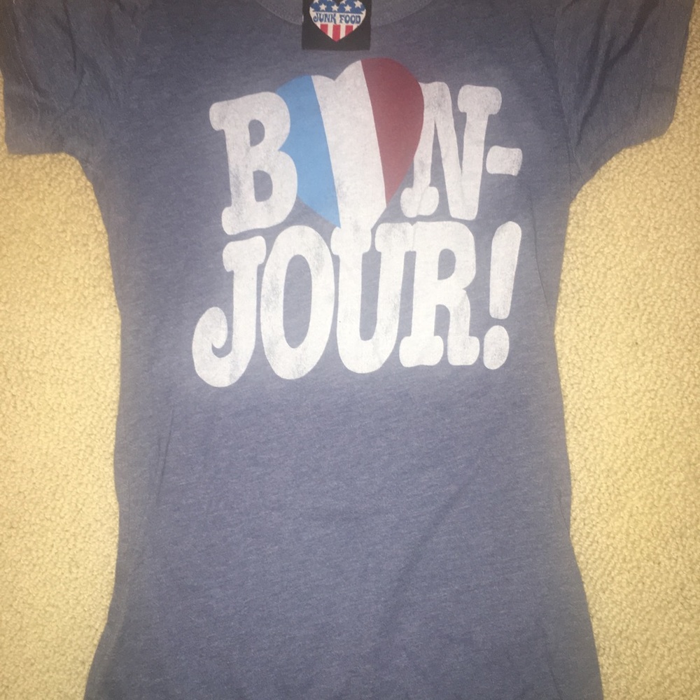 JUNK FOOD Bon jour blue T shirt ladies XS